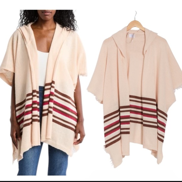Melrose and Market Stripe Hooded Ruana, Ivory Combo, One Size, NWT - Picture 3 of 4